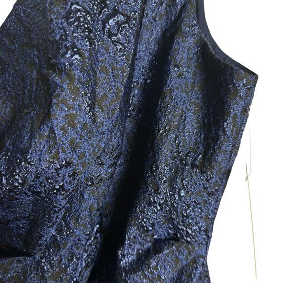 Rickie Freeman Teri Jon Navy One-Shoulder Jacquard Side-Ruffle Evening Gown 16 - Picture 12 of 14